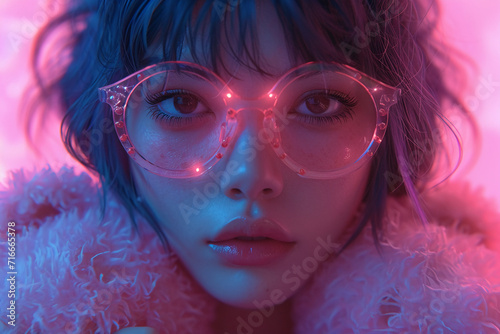 a close up of a person holding a teddy bear with neon glasses, anime vibes, anime style 4k, anime moe artstyle, neon and dark, anime artstyle, high quality anime artstyle, in an anime style, anime art
