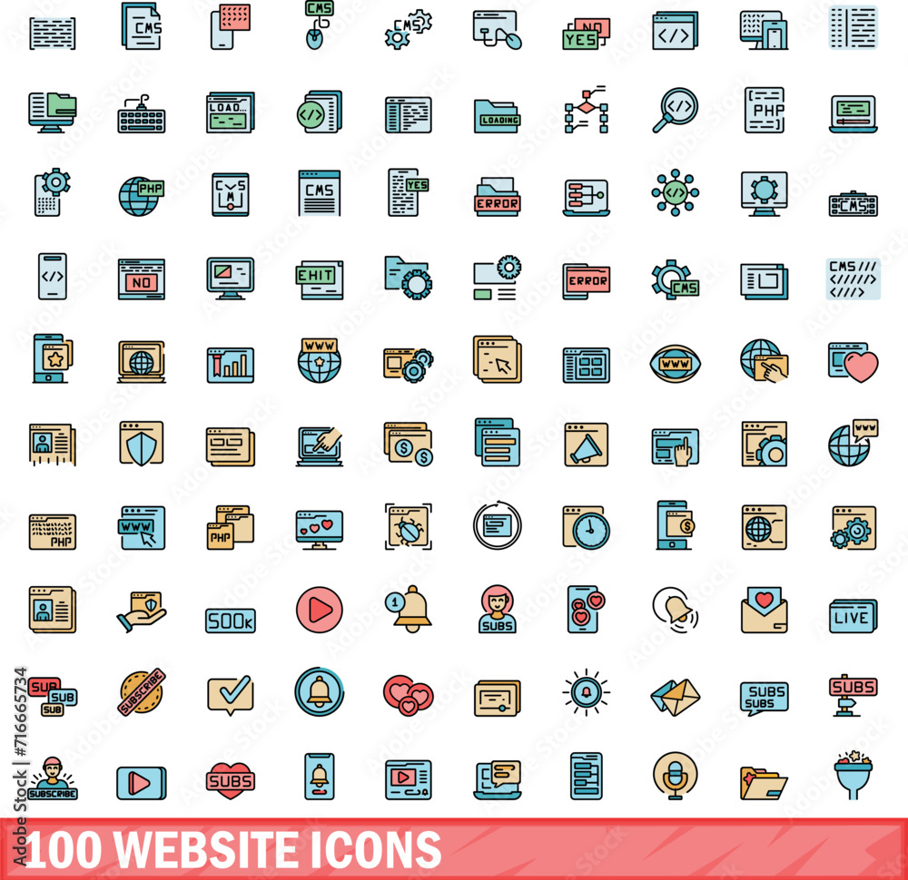100 website icons set. Color line set of website vector icons thin line color flat on white 100 website icons set. Color line set of website vector icons thin line color flat on white
