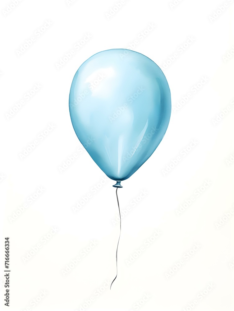 Light Blue Balloon on a white Background. Watercolor Template for a Birthday or Greeting Card