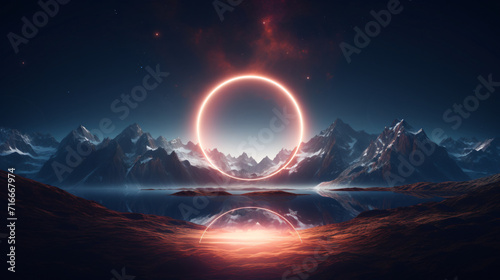 Abstract background with glowing circle over beautiful view