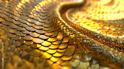 looping 3d animation, abstract background with gold snake loops, shiny metallic dragon scales texture    photo