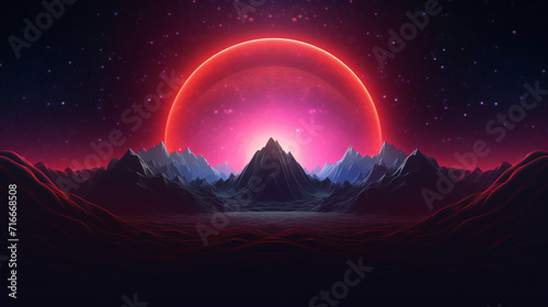 Abstract background with glowing circle over beautiful view