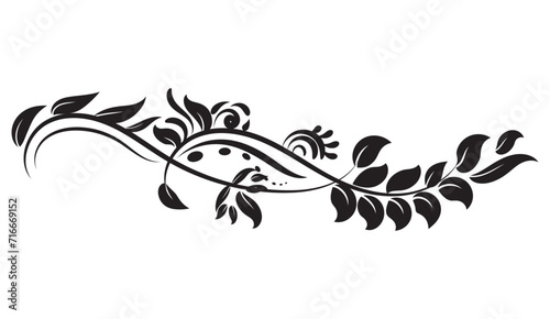 Seamless horizontal floral leaf border of contour black plants wildflowers and herbs are hand drawn in ink