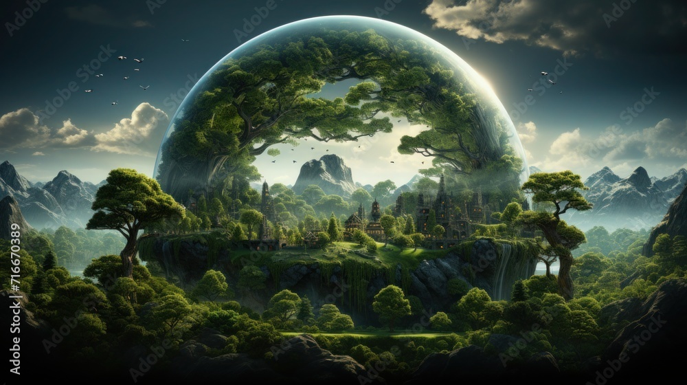 Crystal glass protecting the nature. Environmental protection. Nature conservation. Sustainable development and earth day concept. Crystal glass protecting the nature. Environmental protection. Nature conservation. Sustainable development and earth day concept.