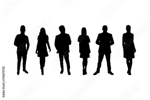 Vector silhouettes man and woman  couple  business people  group   standing  black color  isolated on white background