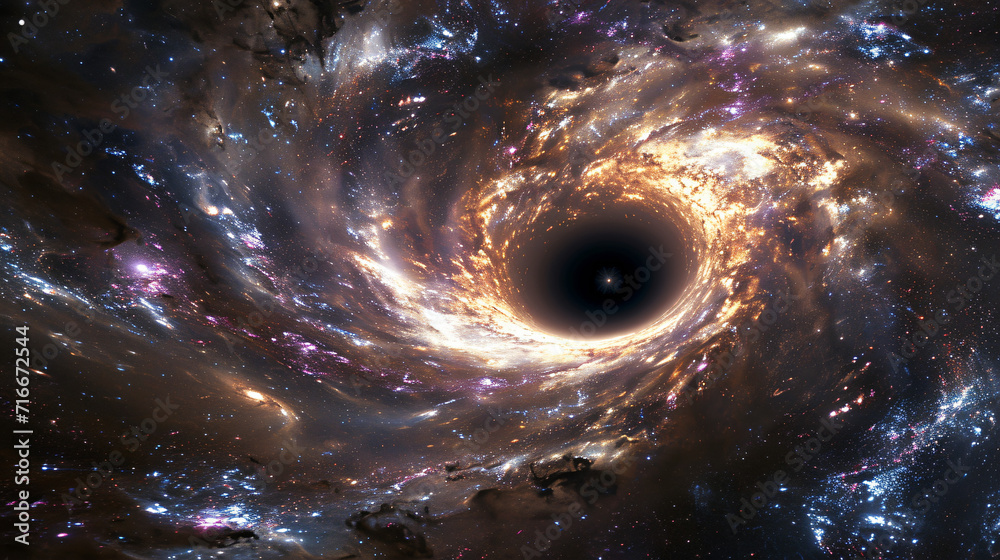 A supermassive black hole at a galaxys center a mysterious and powerful cosmic entity.