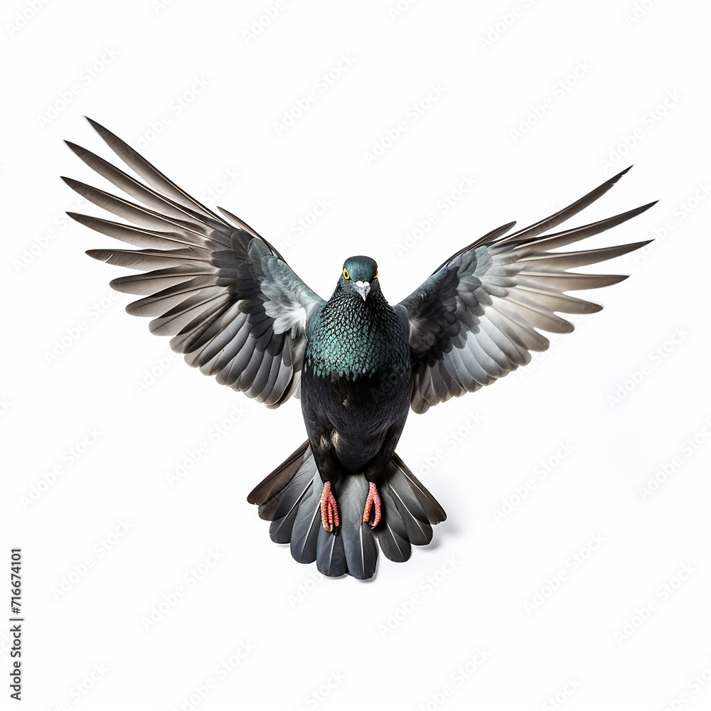 Obraz premium Single pigeon flying isolated on a white background