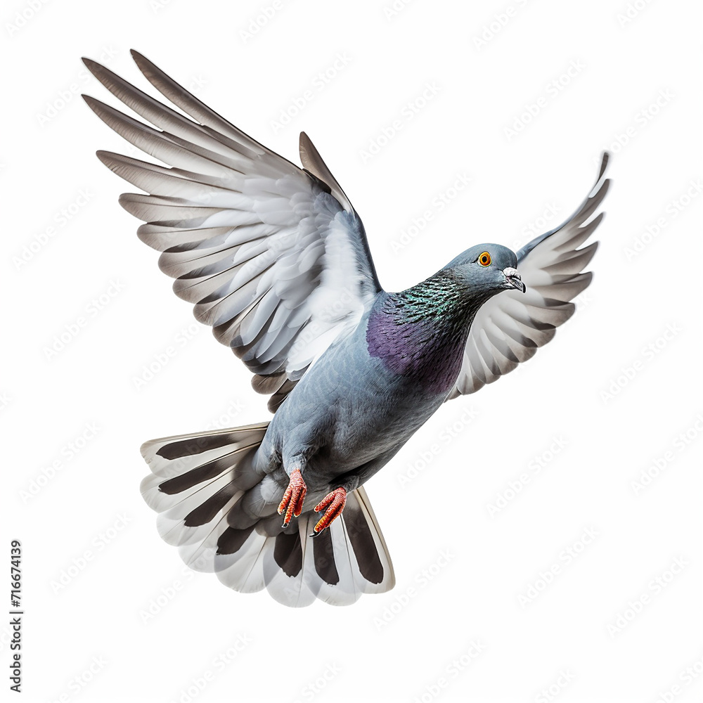 Naklejka premium Single pigeon flying isolated on a white background