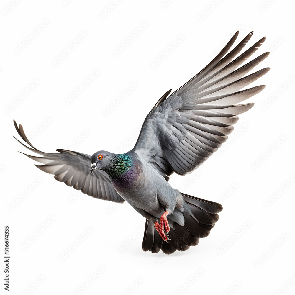 Obraz premium Single pigeon flying isolated on a white background
