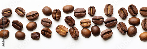 Panoramic coffee beans isolated on a white background in the top view