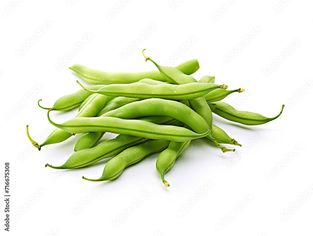 Crisp, vibrant green beans: a delightful snack or delectable side dish, isolated on white Crisp, vibrant green beans: a delightful snack or delectable side dish, isolated on white