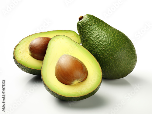 Luscious avocados on pure white background, a vibrant blend of creamy texture and superfood goodness