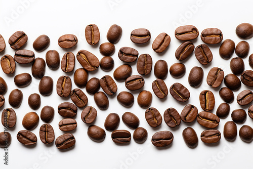 Panoramic coffee beans isolated on a white background in the top view