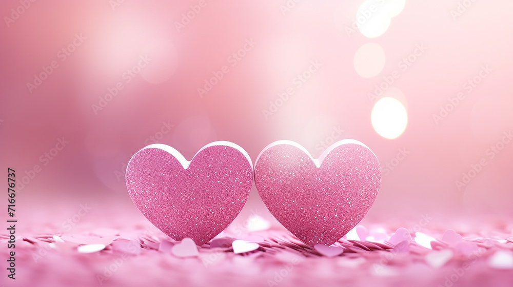 valentines day background with pink hearts and soft bokeh, mother day, birthday, valentine day concept, greeting card