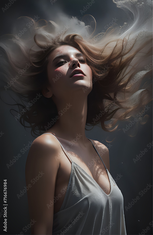 portrait of a woman with flying hair