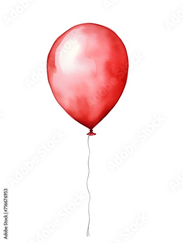 Red Balloon on a white Background. Watercolor Template for a Birthday or Greeting Card