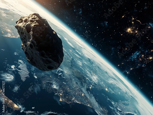 Asteroid near planet Earth.