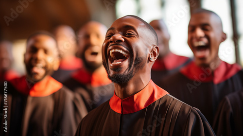 Close up portrait of a young man singing in a church choir