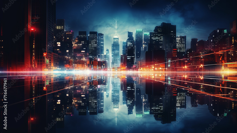 Awesome illuminated cityscape in the dark