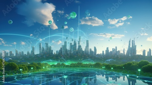 Smart Green City Concept. Network Connection, Sustainable, Modern, Network Connection, Futuristic  © Humam