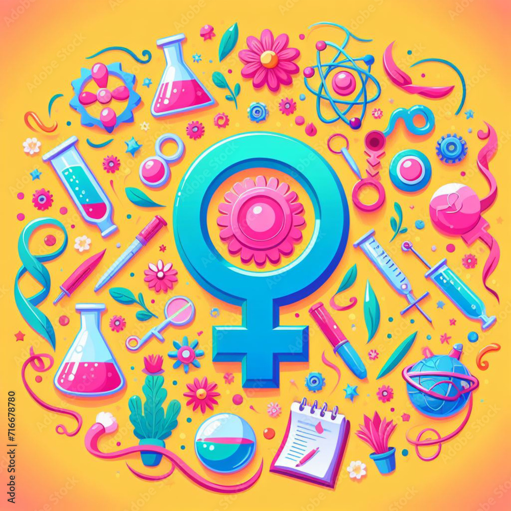 background modern art with soft colors and illustrations for International Day of Women and Girls in Science
