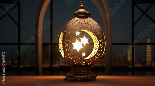 Golden moon and Islamic latern cutout