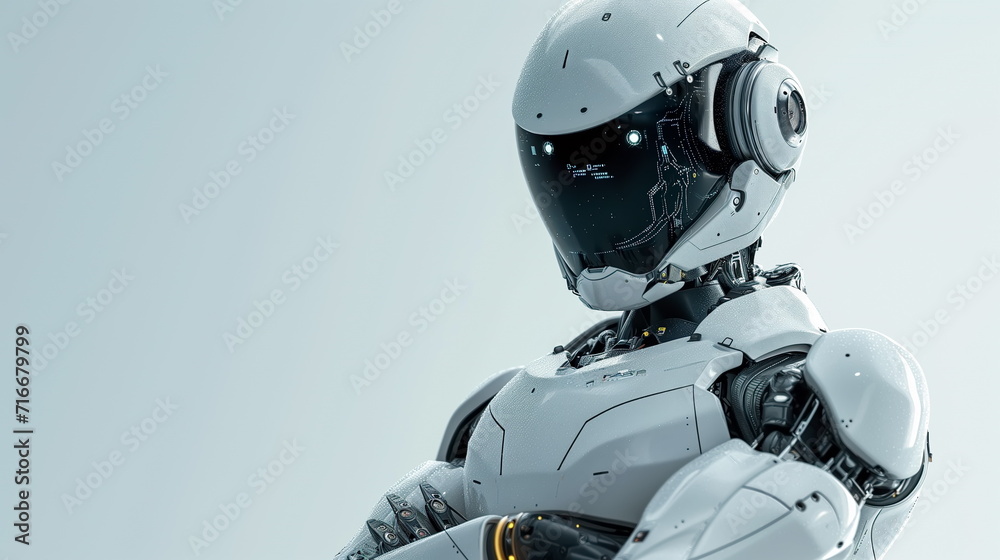 Robot arm crossed, Humanoid robot standing on white background. Generated AI. Robot arm crossed, Humanoid robot standing on white background. Generated AI.