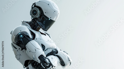 Robot arm crossed, Humanoid robot standing on white  background. Generated AI. © jirayut
