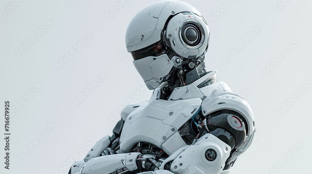 Robot arm crossed, Humanoid robot standing on white background. Generated AI. Robot arm crossed, Humanoid robot standing on white background. Generated AI.