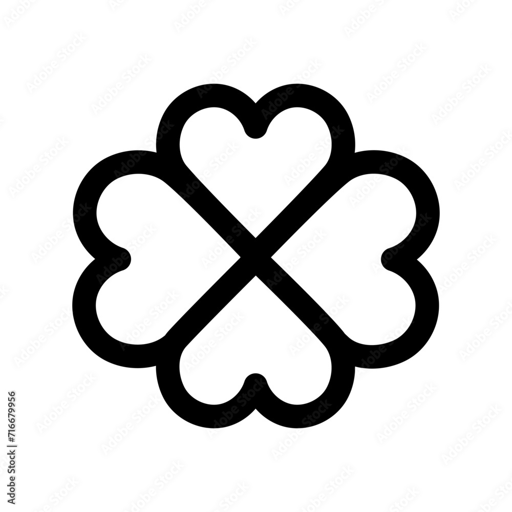 Four leaf clover icon. Symbol of St. Patrick, Casino, Good Luck. Clover pictogram. Foliage icon. Web site page and mobile app design vector element. Four leaf clover icon. Symbol of St. Patrick, Casino, Good Luck. Clover pictogram. Foliage icon. Web site page and mobile app design vector element.
