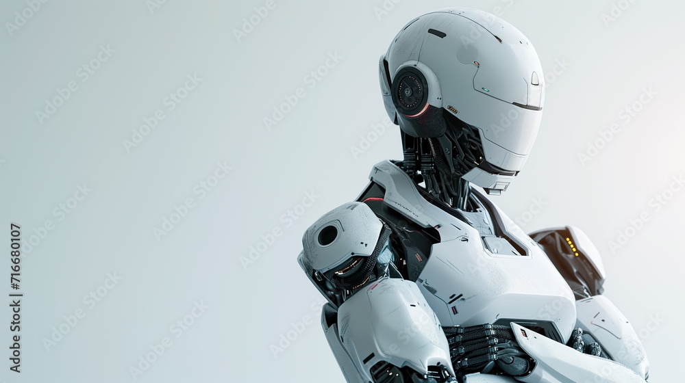 Robot arm crossed, Humanoid robot standing on white background. Generated AI. Robot arm crossed, Humanoid robot standing on white background. Generated AI.