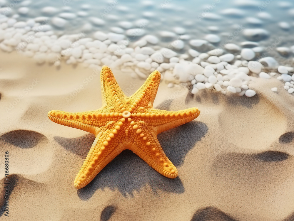 Beach background with starfish and copyspace on right Beach background with starfish and copyspace on right