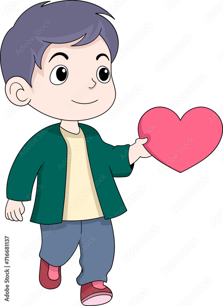 Valentine's Day illustration, boy walking looking for true love Valentine's Day illustration, boy walking looking for true love