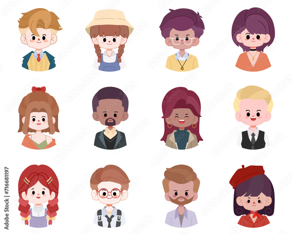 Set of business people avatars isolated on white background. Cartoon profile picture face icon. Cute people avatars simple design. Vector flat design.