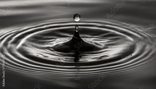 Water ripples from a drop of water in the dark, water drop dark tone. Abstract black circle water drop