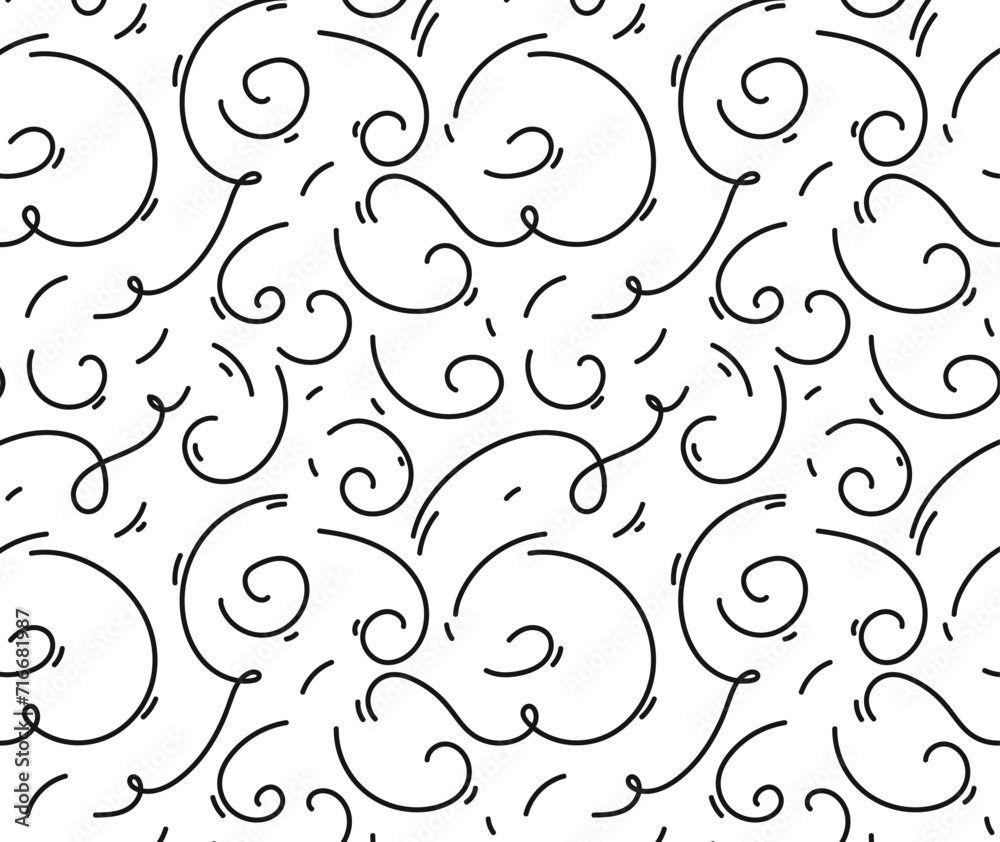Line doodle flourish swirls seamless pattern. Black line calligraphic vintage swirl background. Line doodle flourish swirls seamless pattern. Black line calligraphic vintage swirl background.