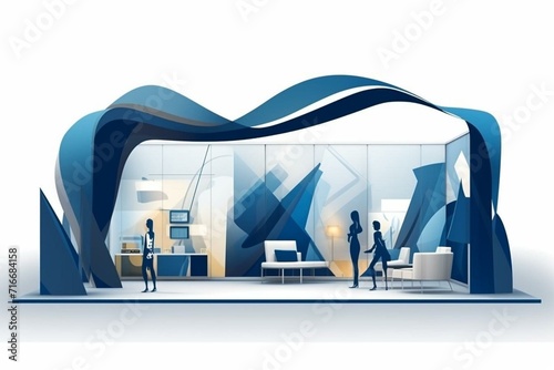 Illustration of booth design elements with banner system for trade show exhibition. Corporate identity display. Generative AI
