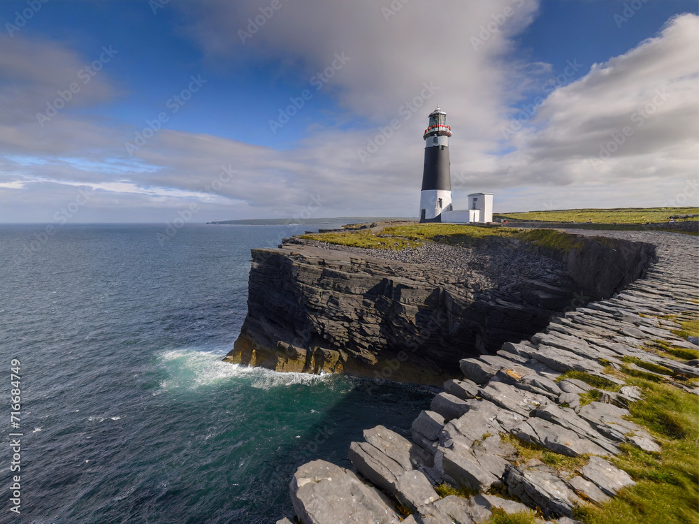 View of the Black Head Lighthouse on the Burren Coast of County Clare, Ireland