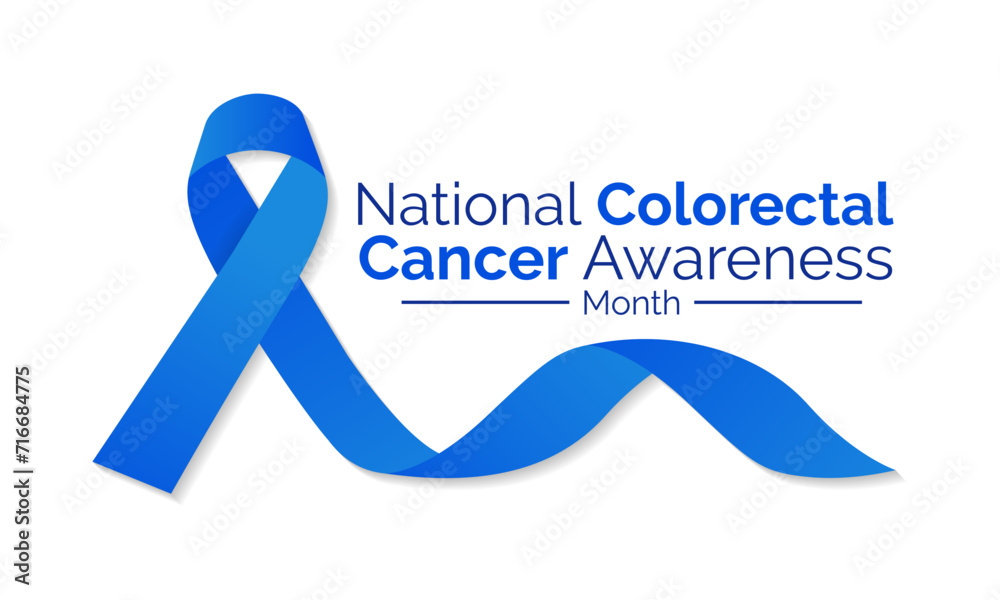 Colorectal Cancer awareness month is March. 
Banner, poster, card, background design with  blue ribbon and text. Vector illustration. - obrazy, fototapety, plakaty 