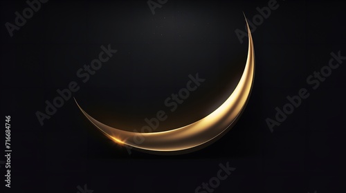 Illustration of a golden crescent moon at dark black background