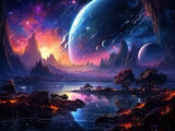 Mercury in sky at night background asset game 2D futuristic
