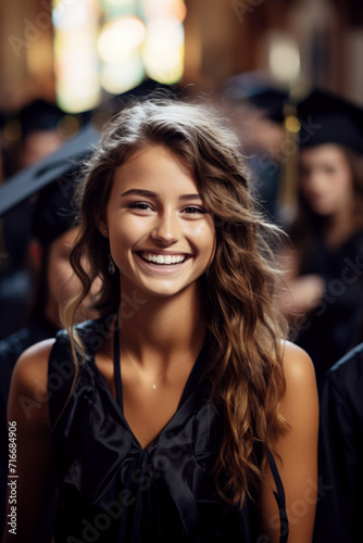 Smiling Graduate Girl in Cap and Gown