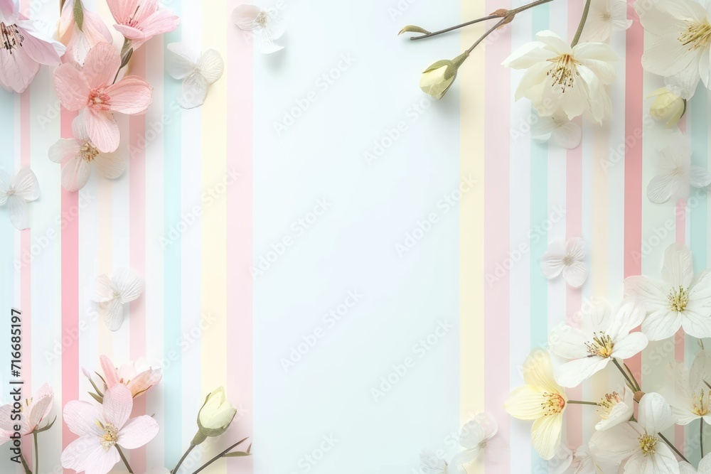 Pastel Stripes and Floral Design Background. A gentle background with pastel stripes and delicate flowers.