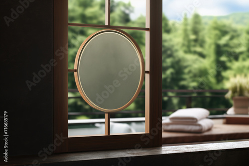 Zen Window View with Forest Backdrop