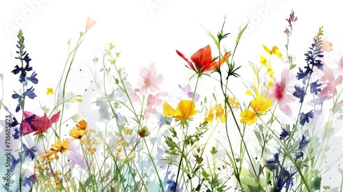 Pastel Watercolor Wildflower Field. Soft pastel wildflowers in a watercolor field illustration. © Oksana Smyshliaeva