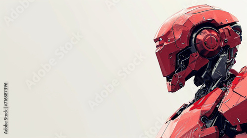 Minimalist Red Armored Robot in Profile View background wallpaper