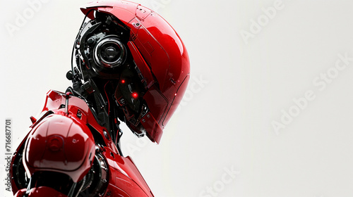 Futuristic Red Humanoid Robot with Sleek Metallic Design background wallpaper