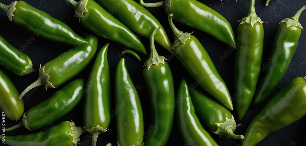 a pile of green peppers sitting on top of a black counter top next to a pile of green peppers on top of a black counter top next to a pile of green peppers. a pile of green peppers sitting on top of a black counter top next to a pile of green peppers on top of a black counter top next to a pile of green peppers.