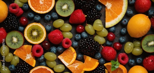  a bunch of fruit that is laying on the ground with one slice of fruit in the middle of the picture and the other half of the fruit in the middle of the picture. © Jevjenijs