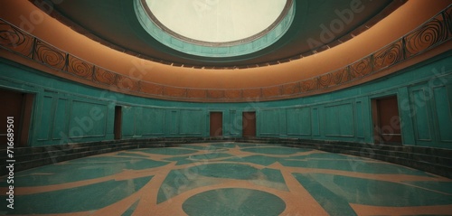 a room with a circular window in the center of the room and a circular window in the middle of the room with a circular window in the center of the room.